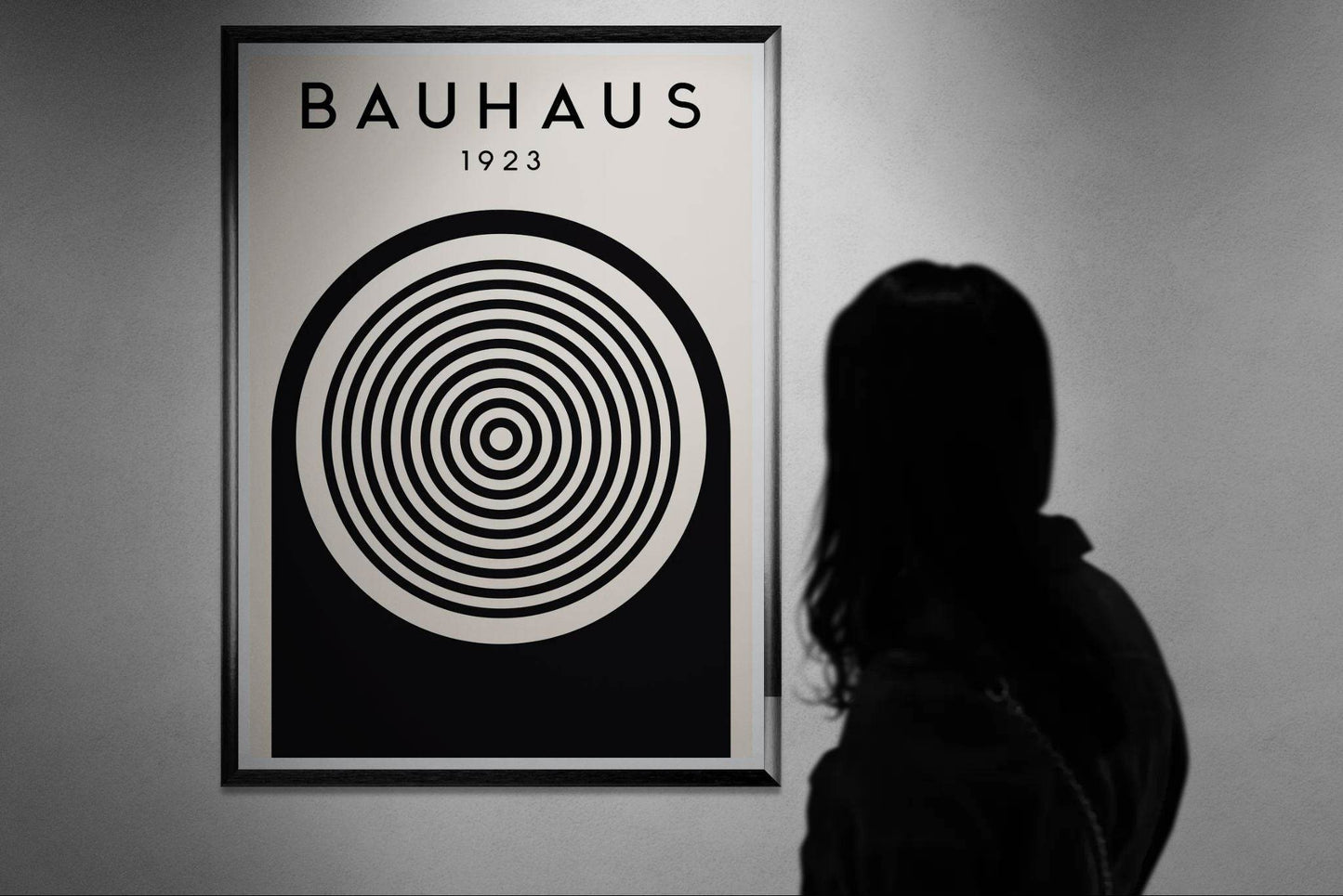 Bauhaus Black White Concentric Circle Movement Design Wall Art - Vibrantwalls