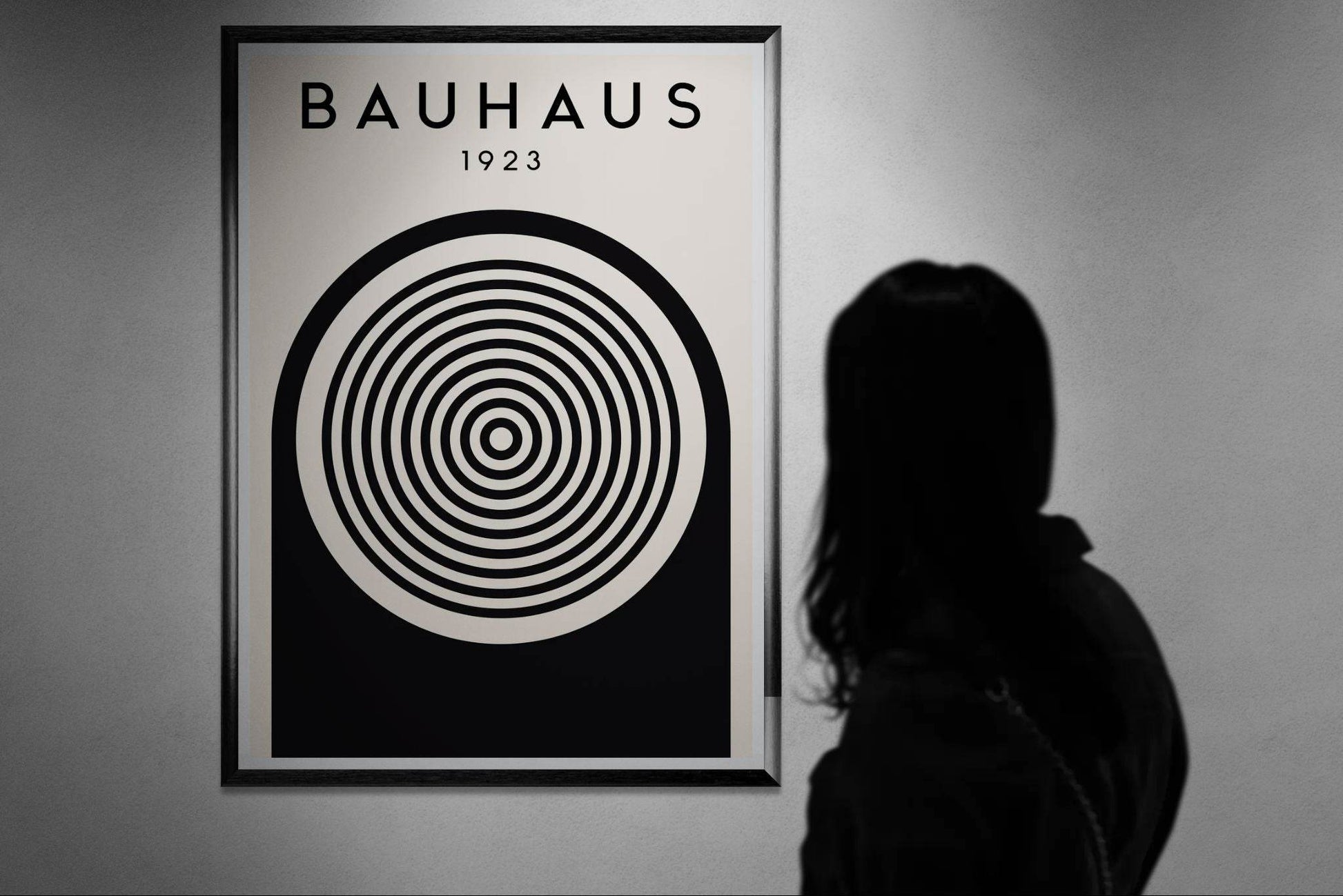 Bauhaus Black White Concentric Circle Movement Design Wall Art - Vibrantwalls