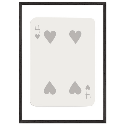 Four of Hearts Poker Card Print - Minimalist Mounted Framed Poster Art, Eco-Friendly Wood Frame - Vibrantwalls