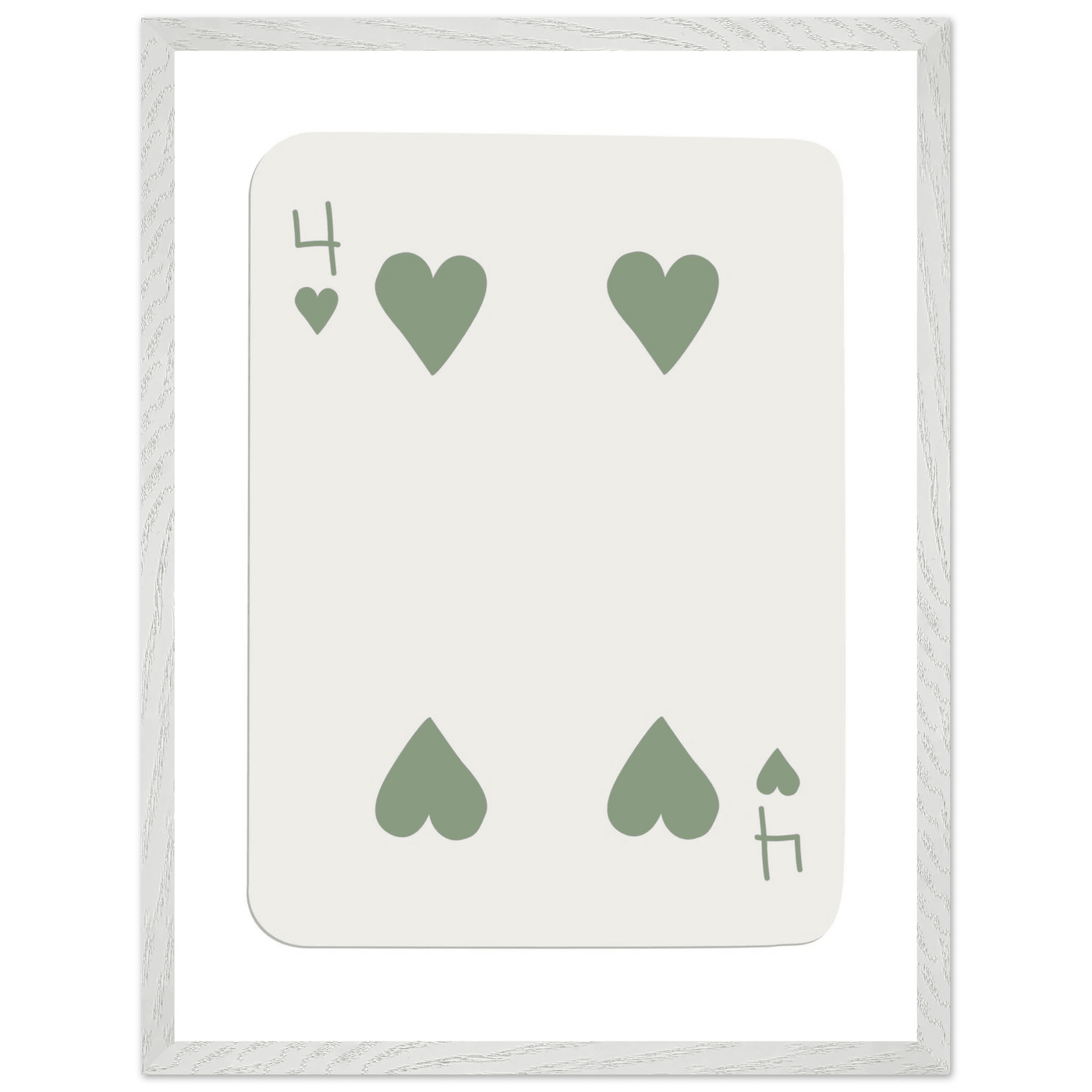 Minimalist Poker Card Art - Four of Hearts - Framed Poster, Sage Green Eco-Friendly Wood Frame - Vibrantwalls
