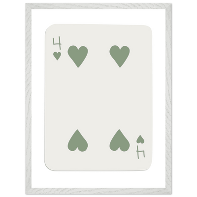 Minimalist Poker Card Art - Four of Hearts - Framed Poster, Sage Green Eco-Friendly Wood Frame - Vibrantwalls