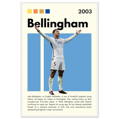 Jude Bellingham Real Madrid Football Poster – Modern Pop Art Print in Your Choice of Frame 60x90 cm 24x36″ White frame Vibrantwalls