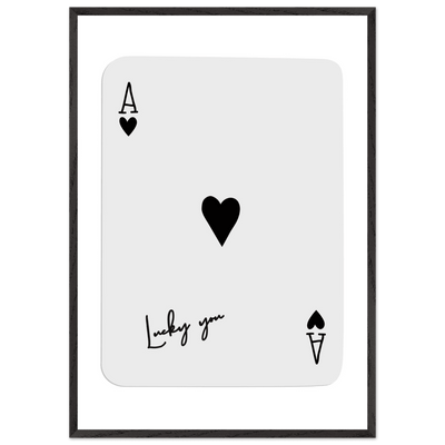 Lucky You Ace of Hearts Poker Card Print - Framed Wall Art, Eco-Friendly Wood Frame in Black, White, or Natural - Vibrantwalls
