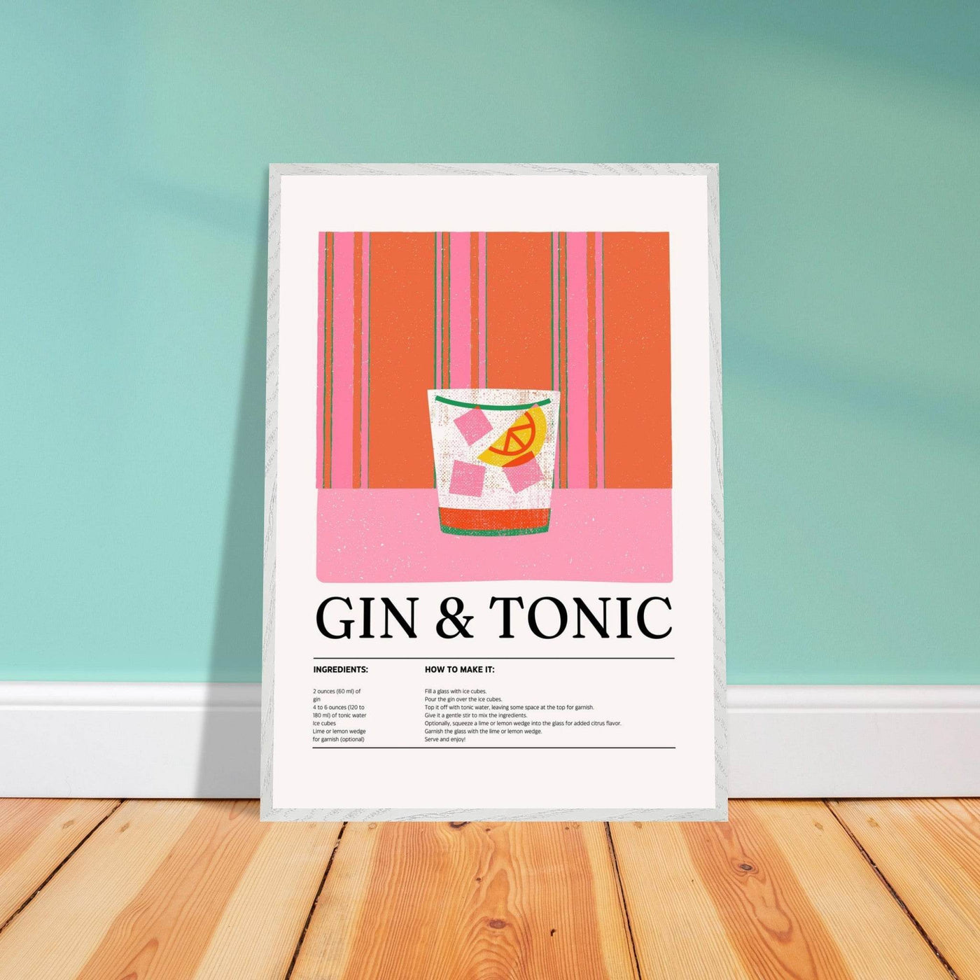 Gin Tonic Cocktail Recipe Minimalist Design Print - Vibrantwalls