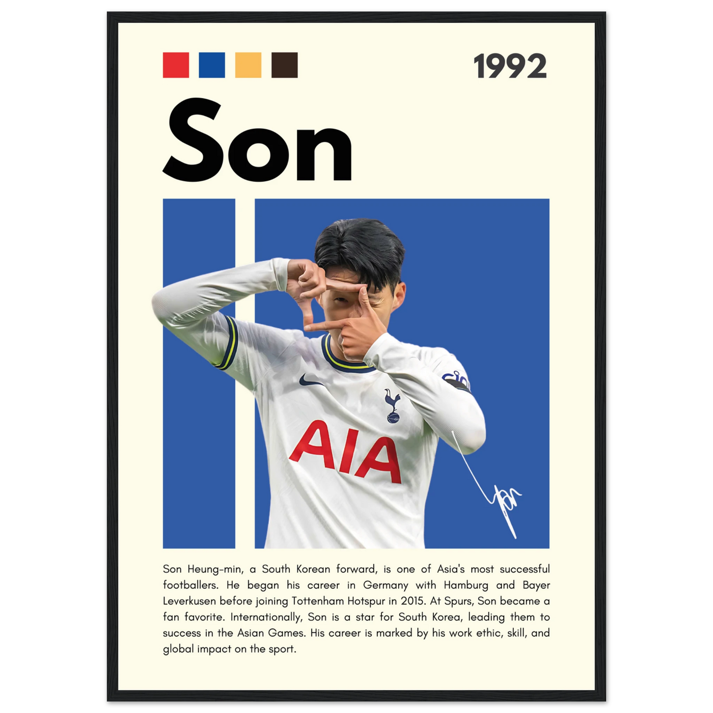 Son Heung-min Tottenham Hotspur Framed Football Poster 50x70 cm 20x28″ Black frame Vibrantwalls