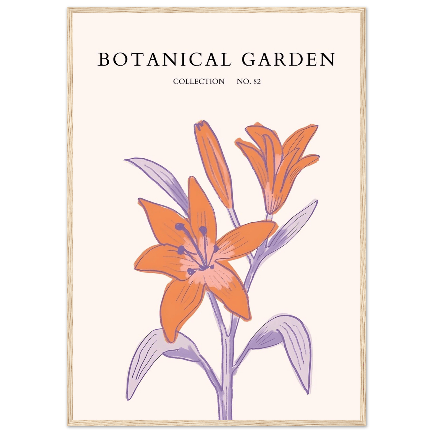 Botanical Garden Lily Print – Orange & Lavender Framed Poster | Elegant Nature Art for Modern Spaces, Ready-to-Hang - Vibrantwalls