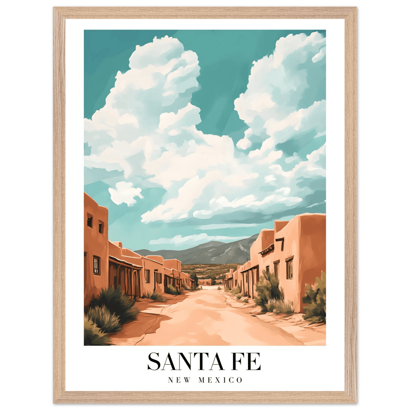 Santa Fe New Mexico Framed Poster – Vintage Southwest Wall Art with Wooden Frame - Vibrantwalls