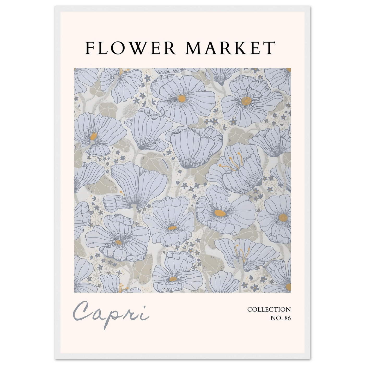 Capri Flower Market Framed Poster – Serene Floral Art Print in Cool Tones | Ready-to-Hang Wall Decor - Vibrantwalls