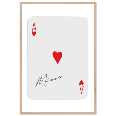 Mi Amor Ace of Hearts - Framed Poker Card Art Print, Eco-Friendly Wood Frame & Shatterproof Plexiglass - Vibrantwalls