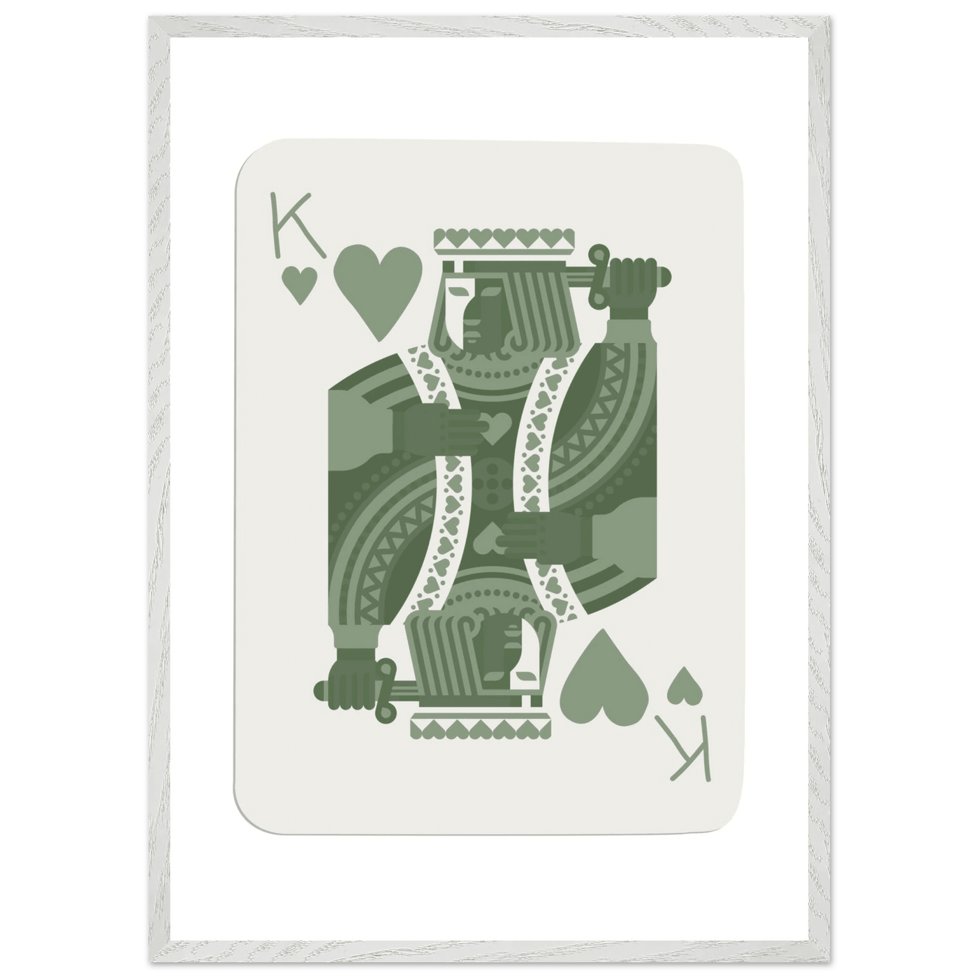 King of Hearts Poker Card Print - Sage Green & White Framed Art, Eco-Friendly Wood Frame - Vibrantwalls