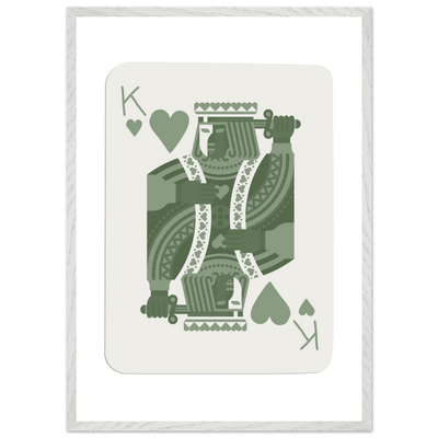 King of Hearts Poker Card Print - Sage Green & White Framed Art, Eco-Friendly Wood Frame - Vibrantwalls