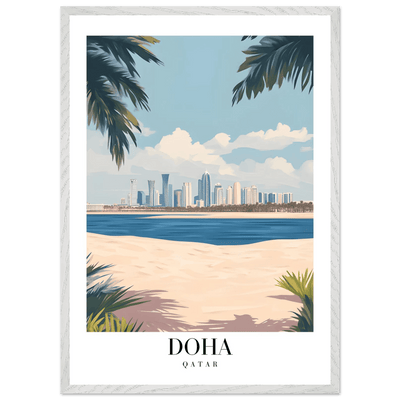 Doha Qatar Skyline Framed Poster – Modern Travel Wall Art with Palm Beach Vibes - Vibrantwalls