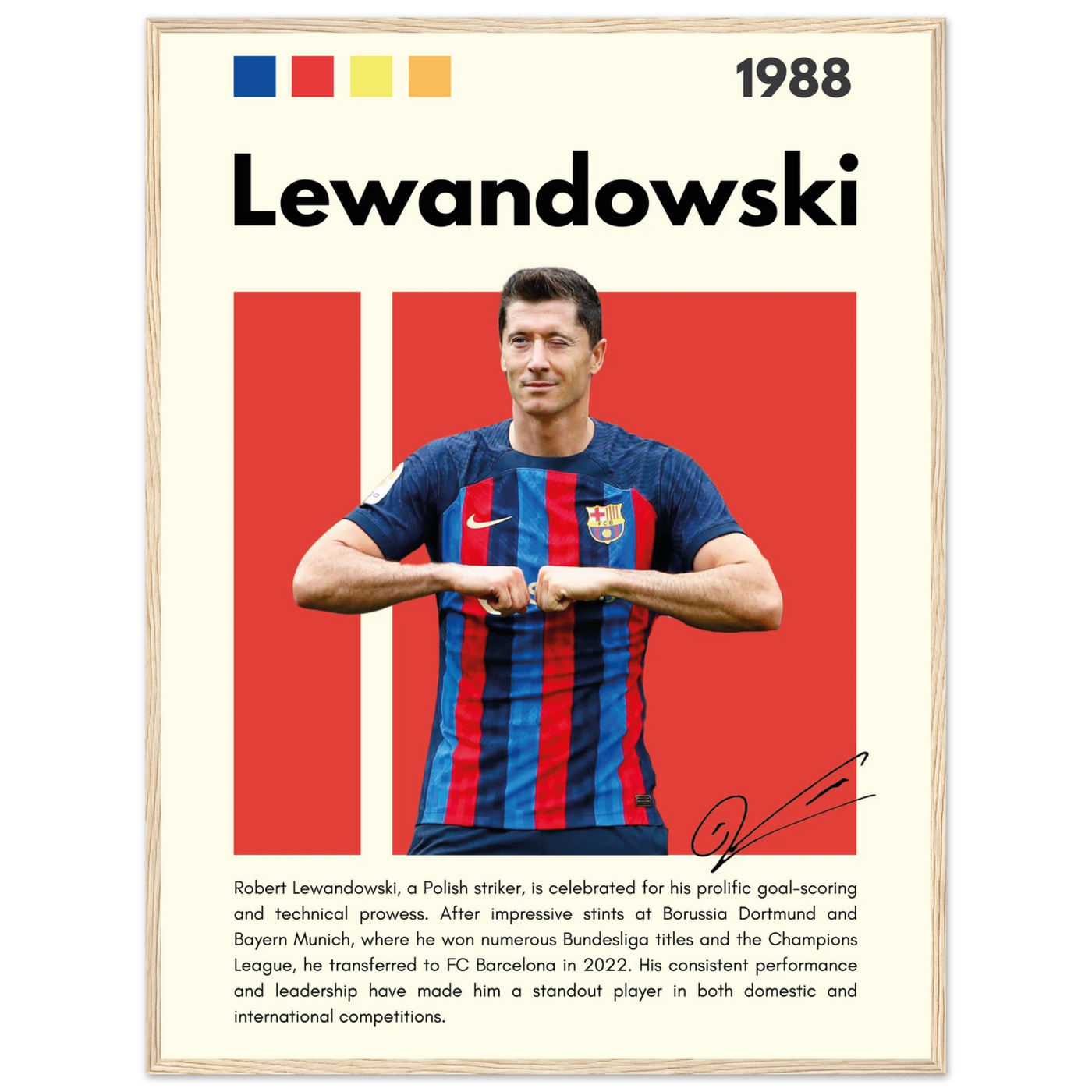 Robert Lewandowski FC Barcelona Framed Football Poster 60x80 cm 24x32″ Wood frame Vibrantwalls