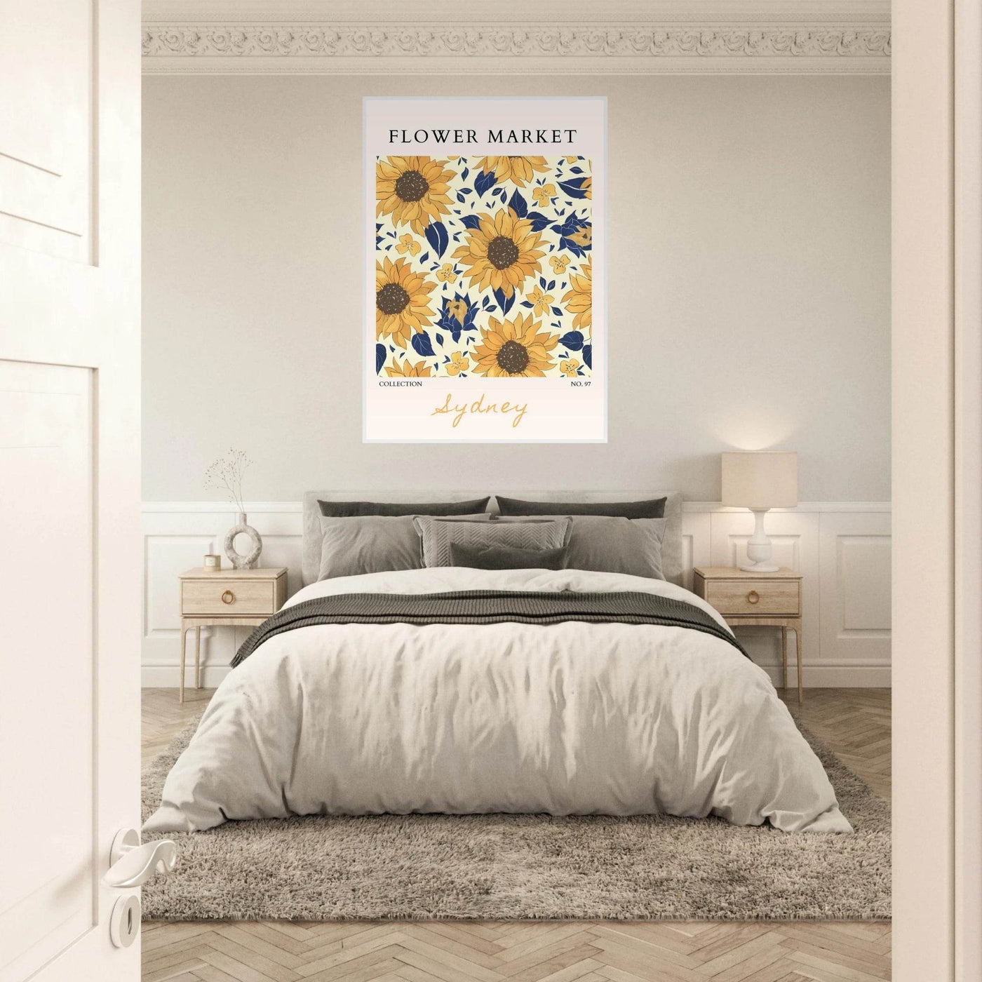 Vibrant Sunflower & Navy Floral Framed Poster – 'Flower Market Sydney' Collection | Ready-to-Hang Wall Art - Vibrantwalls