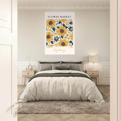 Vibrant Sunflower & Navy Floral Framed Poster – 'Flower Market Sydney' Collection | Ready-to-Hang Wall Art - Vibrantwalls