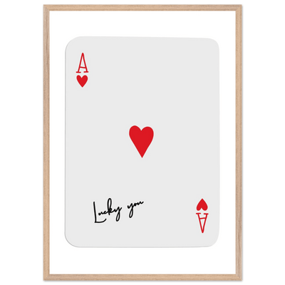 Lucky You Ace of Hearts Card Print - Framed Poker Art, Modern Design, Eco-Friendly Wood Frame - Vibrantwalls