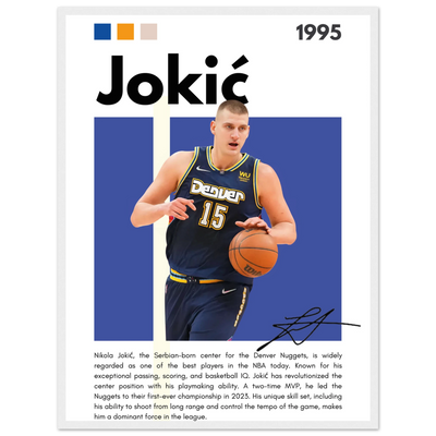 Nikola Jokic Joker Nuggets Minimalist Art Print 45x60 cm 18x24″ White frame Vibrantwalls
