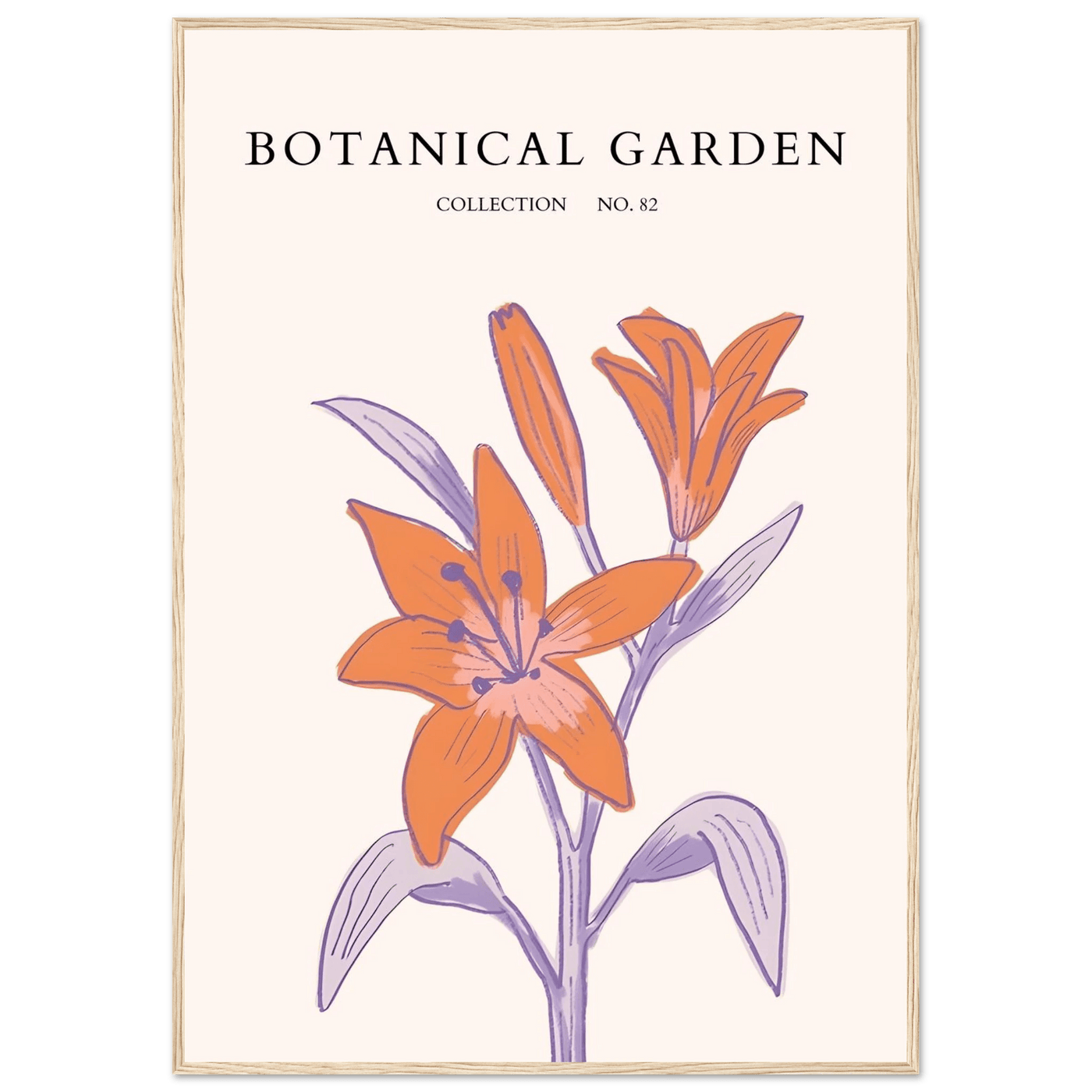 Botanical Garden Lily Print – Orange & Lavender Framed Poster | Elegant Nature Art for Modern Spaces, Ready-to-Hang - Vibrantwalls