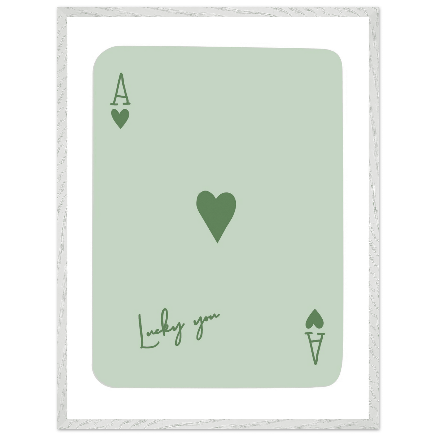 Minimalist Ace of Hearts Poker Card Print - Eco-Friendly Framed Wall Art, 'Lucky You' Design - Vibrantwalls