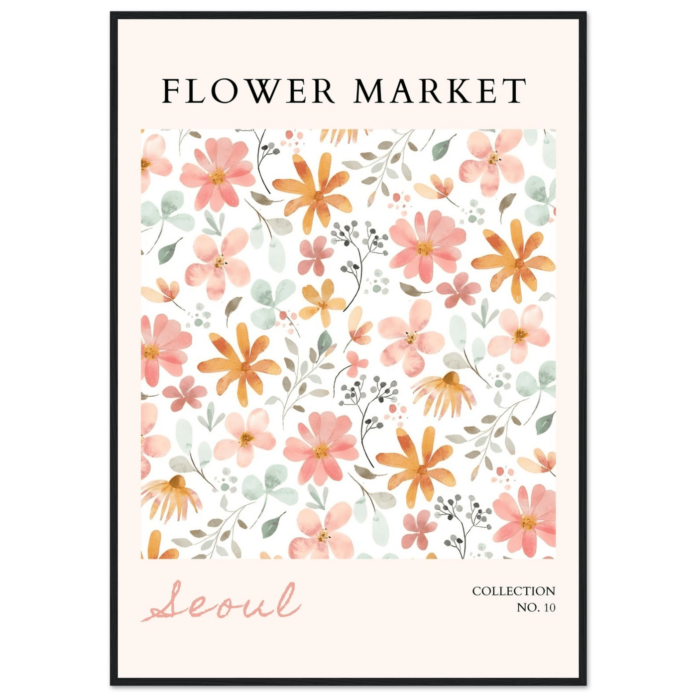 Seoul Flower Market Framed Poster – Delicate Watercolor Blooms & Botanical Art Print | Ready-to-Hang - Vibrantwalls