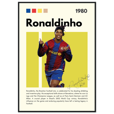 Ronaldinho Barcelona Football Legend Framed Brazil Poster 70x100 cm 28x40″ Black frame Vibrantwalls