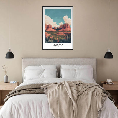 Sedona USA Framed Poster – Iconic Red Rocks Wall Art with Vintage Desert Vibes - Vibrantwalls