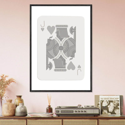 Jack of Hearts Poker Card Print - Minimalist Grey & White Art - Framed Poster, Eco-Friendly Wood - Vibrantwalls