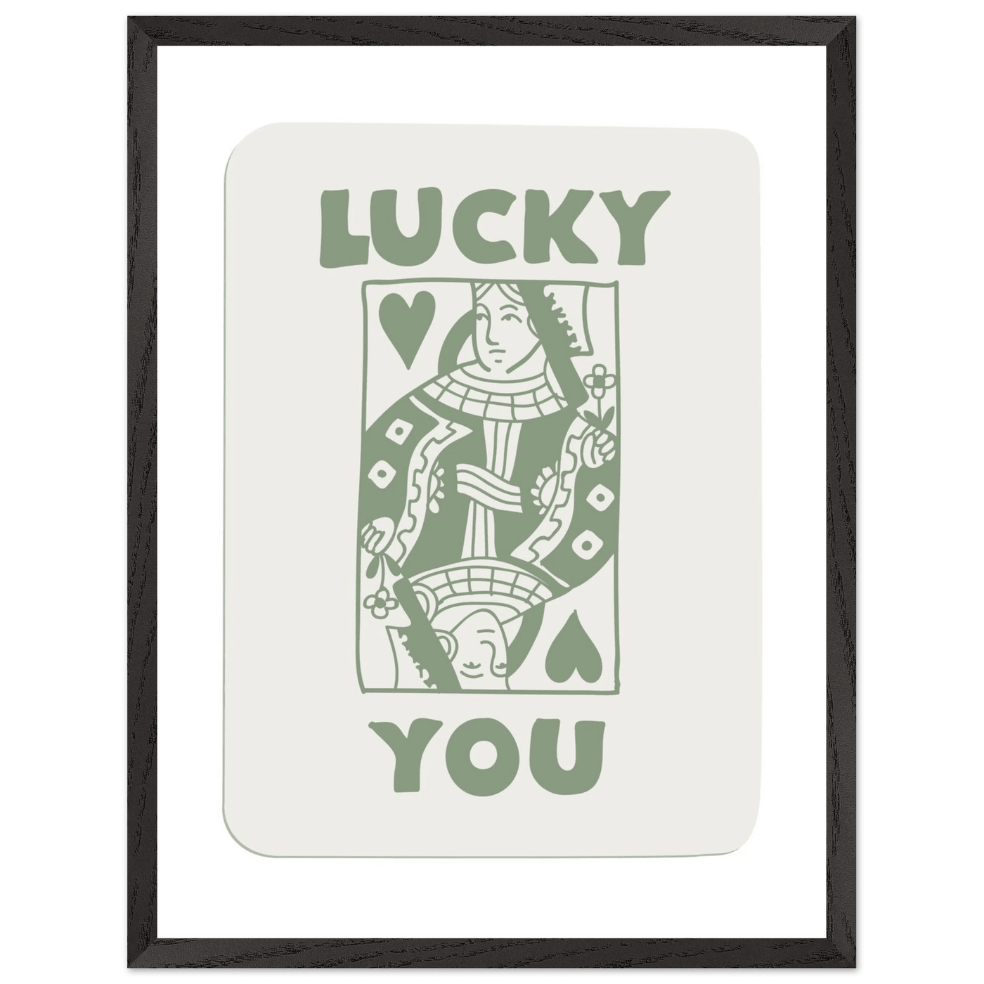 Lucky You Poker Card Print - Queen of Hearts Framed Art - Eco-Friendly Wood Frame - Vibrantwalls