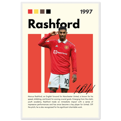 Marcus Rashford Manchester United Soccer Framed Poster – Iconic Red Devil Art Print 60x90 cm 24x36″ White frame Vibrantwalls