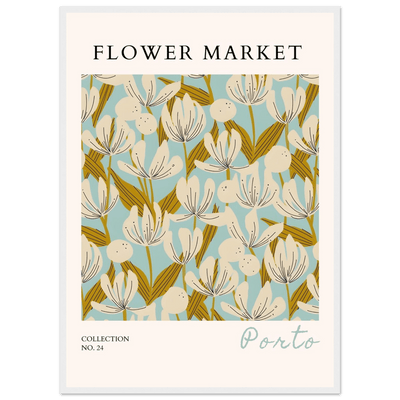 Flower Market Porto Abstract Floral Framed Poster | Calming Blue & Gold Botanical Art Print, Ready-to-Hang - Vibrantwalls
