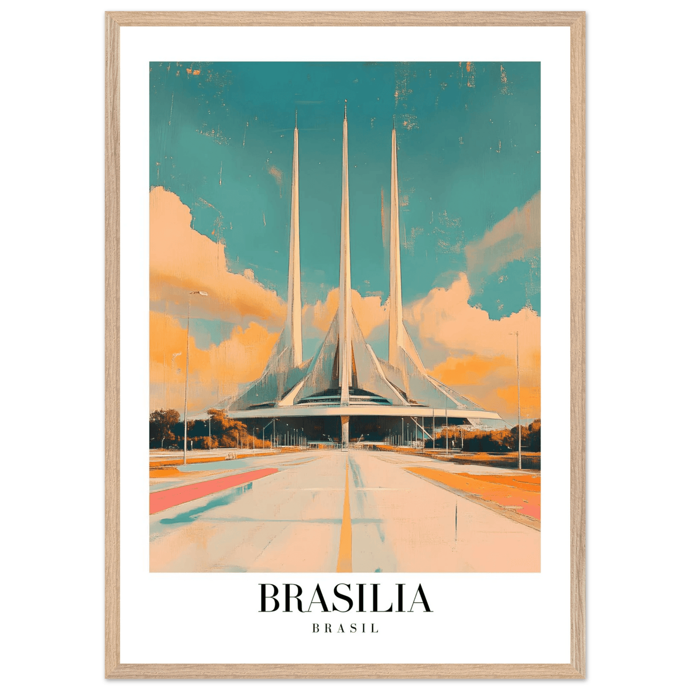 Brasília Brasil Mid-Century Modern Framed Poster – Vintage Travel Art with Wooden Frame - Vibrantwalls