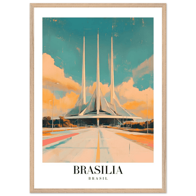 Brasília Brasil Mid-Century Modern Framed Poster – Vintage Travel Art with Wooden Frame - Vibrantwalls