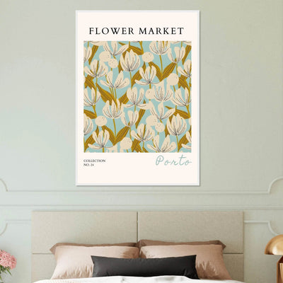 Flower Market Porto Abstract Floral Framed Poster | Calming Blue & Gold Botanical Art Print, Ready-to-Hang - Vibrantwalls