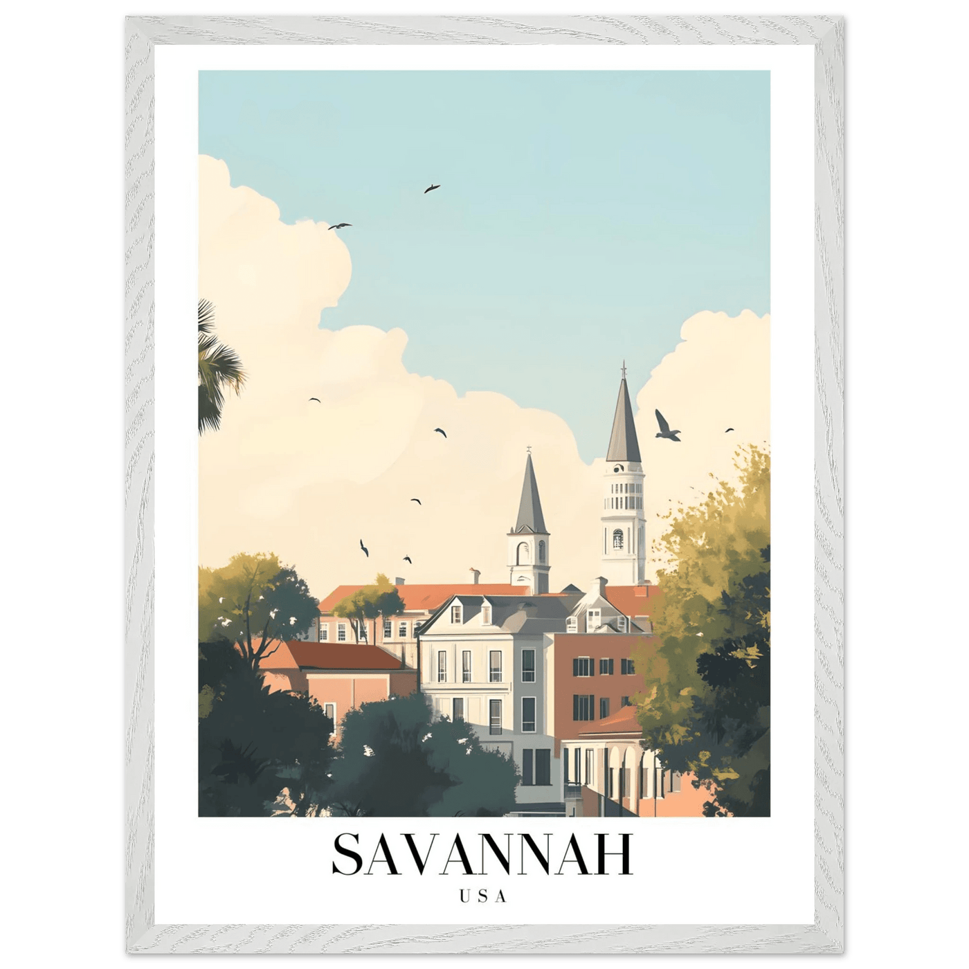 Savannah USA Framed Poster – Charming Cityscape Wall Art with Wooden Frame - Vibrantwalls