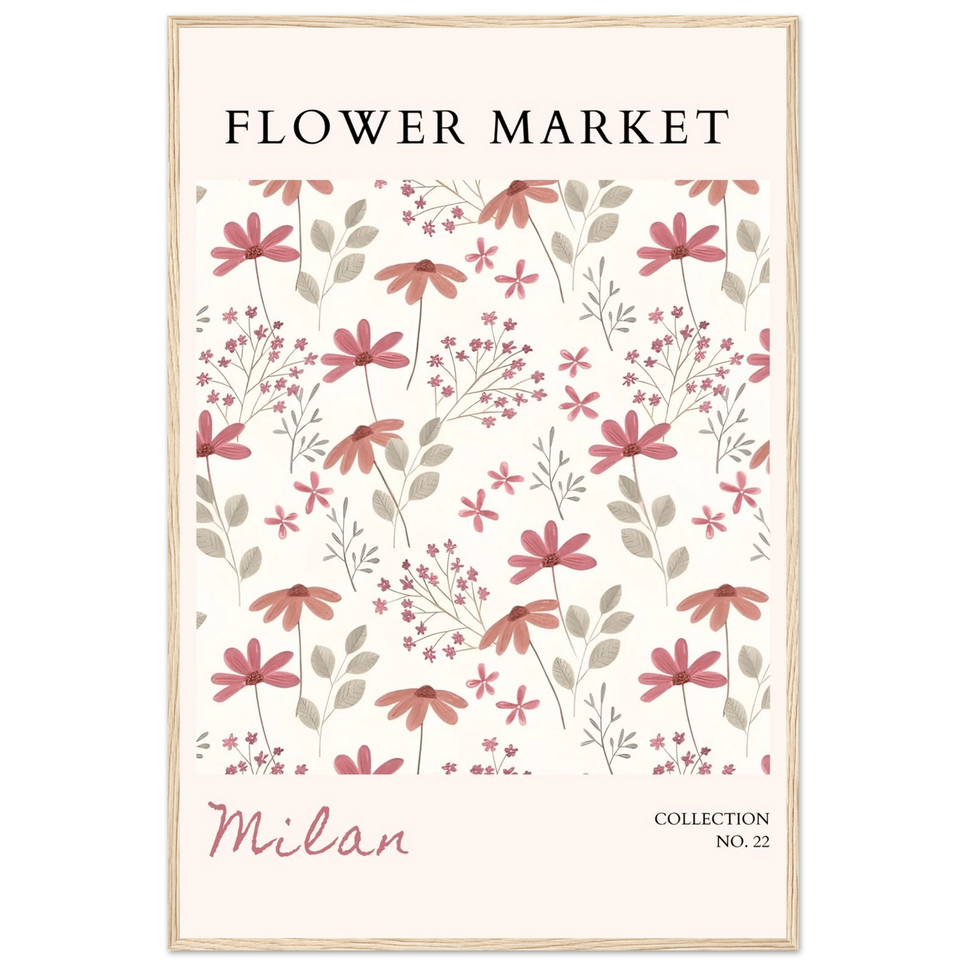 Milan Flower Market Framed Poster – Blush & Sage Floral Art Print | Ready-to-Hang Wall Decor - Vibrantwalls