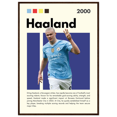 Erling Haaland Manchester City Framed Football Poster A1 (59.4 x 84.1 cm) Dark wood frame Vibrantwalls