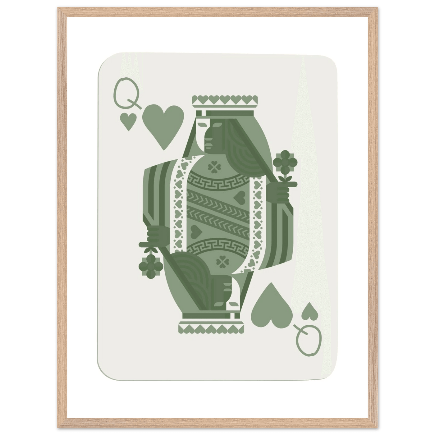 Queen of Spades Poker Card Print - Sage Green Wall Art - Mounted Framed Poster, Eco-Friendly Wood Frame - Vibrantwalls