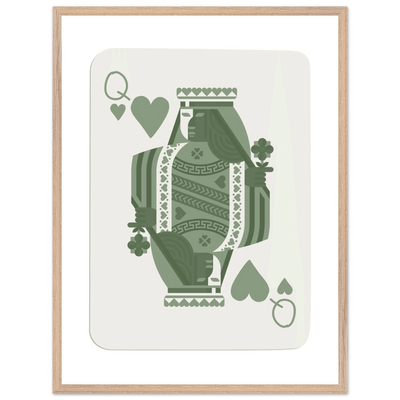 Queen of Spades Poker Card Print - Sage Green Wall Art - Mounted Framed Poster, Eco-Friendly Wood Frame - Vibrantwalls