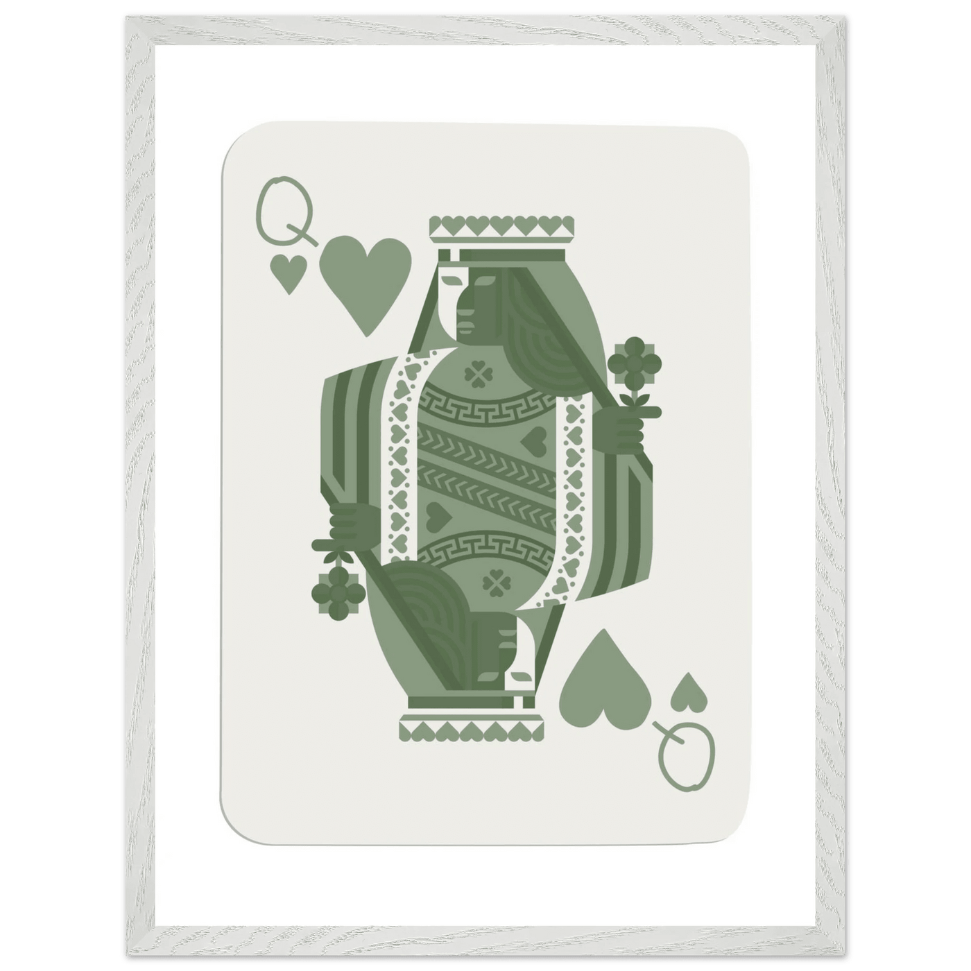 Queen of Spades Poker Card Print - Sage Green Wall Art - Mounted Framed Poster, Eco-Friendly Wood Frame - Vibrantwalls