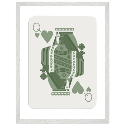 Queen of Spades Poker Card Print - Sage Green Wall Art - Mounted Framed Poster, Eco-Friendly Wood Frame - Vibrantwalls