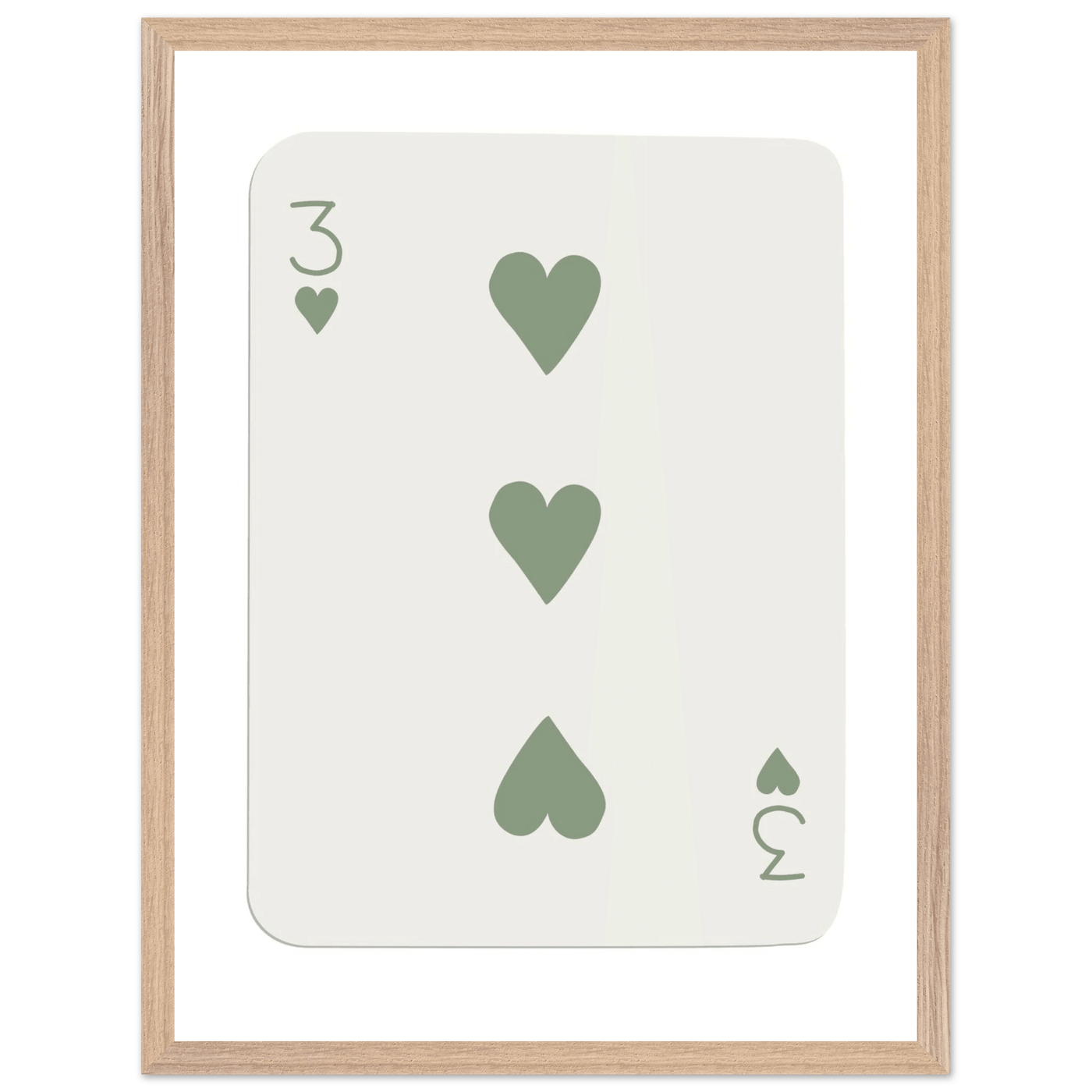 Minimalist Three of Hearts Poker Card Print - Mounted & Framed Eco-Friendly Wall Art for Modern Decor - Vibrantwalls