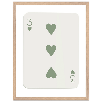 Minimalist Three of Hearts Poker Card Print - Mounted & Framed Eco-Friendly Wall Art for Modern Decor - Vibrantwalls