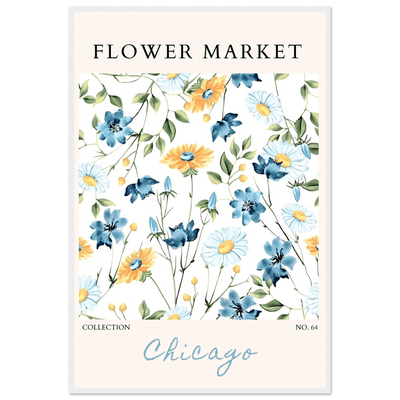 Flower Market Chicago Collection Framed Poster – Whimsical Blue & Yellow Floral Art Print | Ready-to-Hang - Vibrantwalls