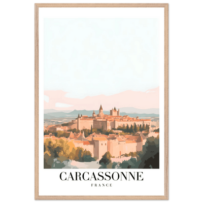 Carcassonne France Framed Poster – Vintage Travel Wall Art in Pastel Hues & Wooden Frame - Vibrantwalls