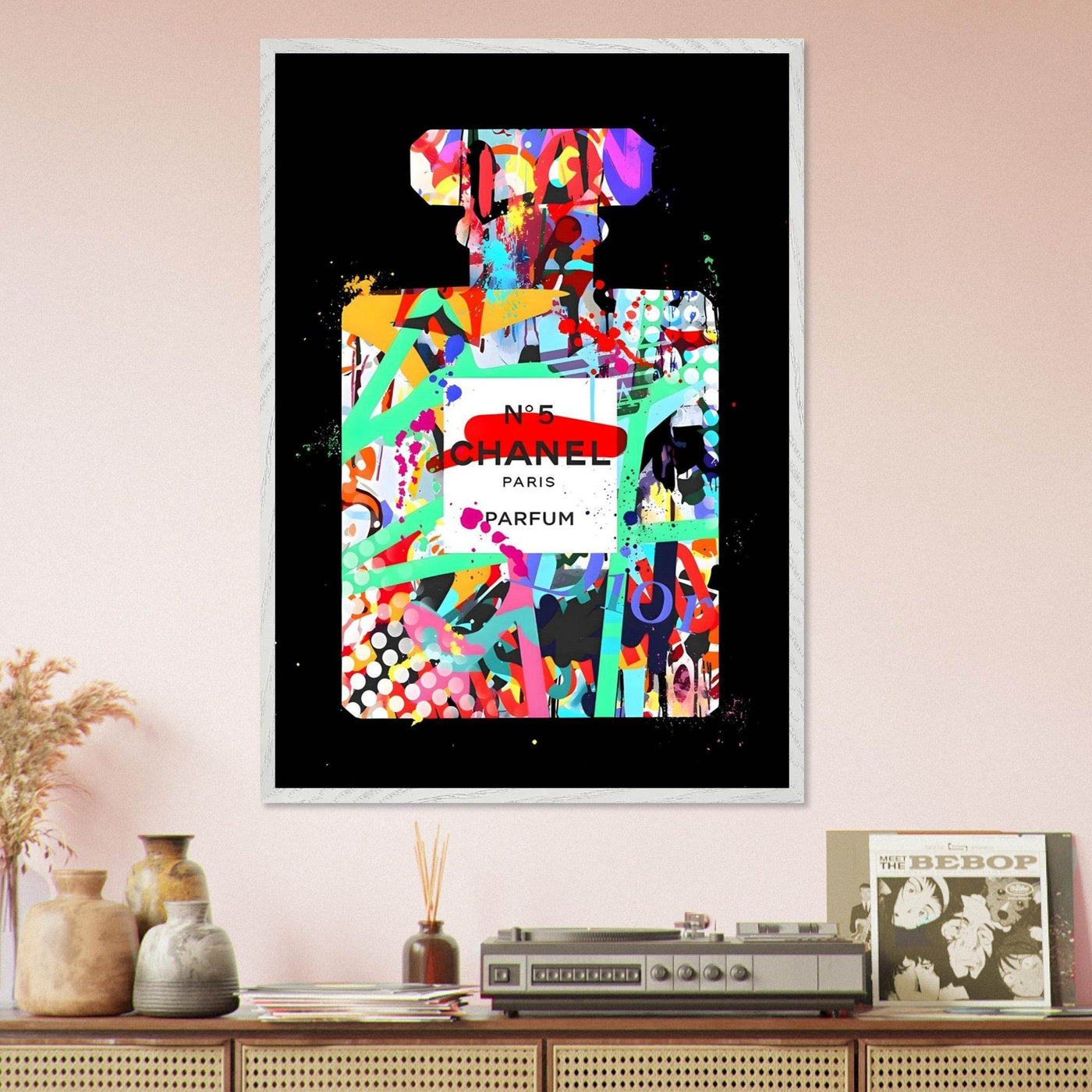 Vibrant Pop Art Chanel No. 5 Perfume Print - Framed & Ready-to-Hang - Vibrantwalls