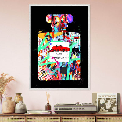 Vibrant Pop Art Chanel No. 5 Perfume Print - Framed & Ready-to-Hang - Vibrantwalls