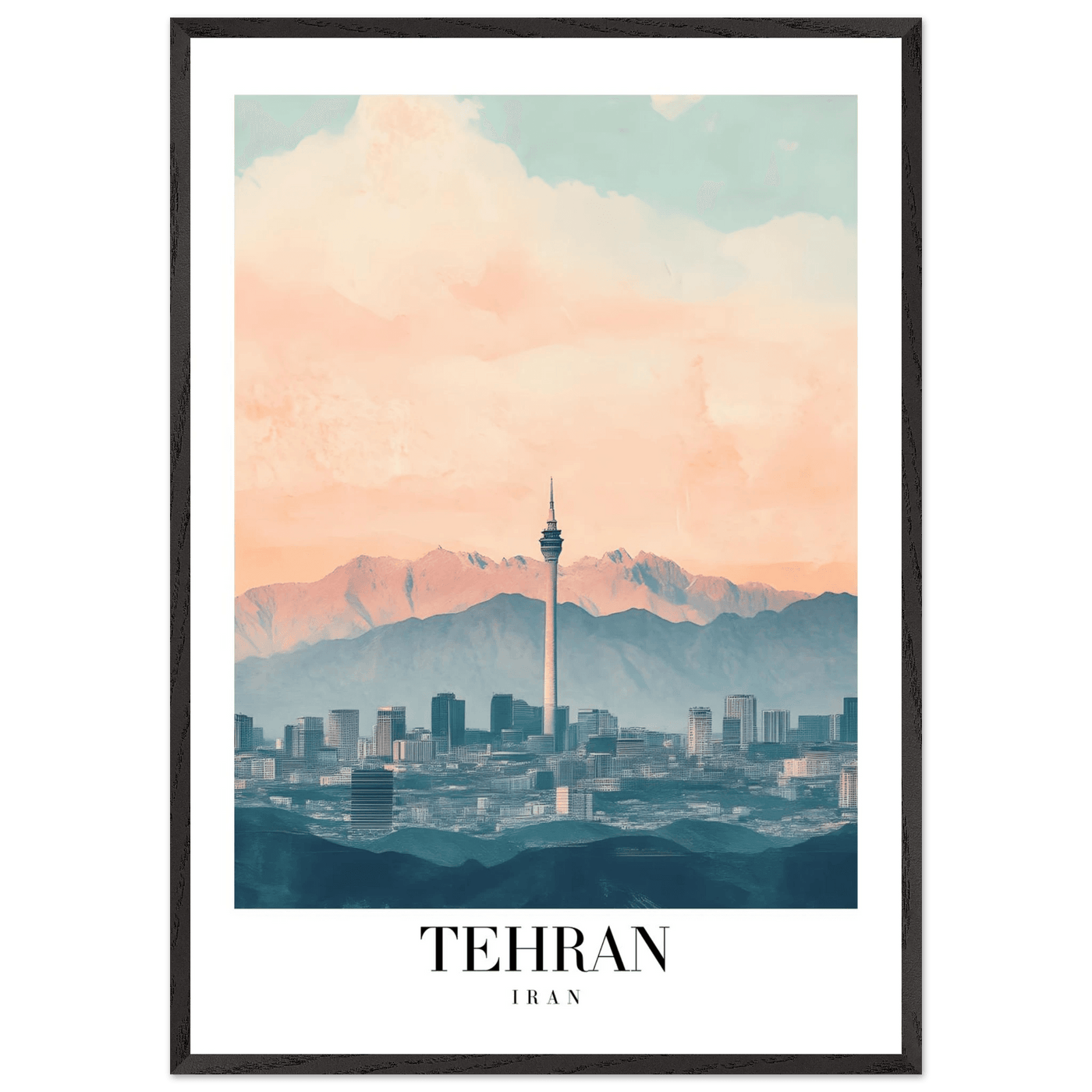 Tehran Iran Framed Poster – Vintage Cityscape Wall Art with Soft Hues & Wooden Frame - Vibrantwalls