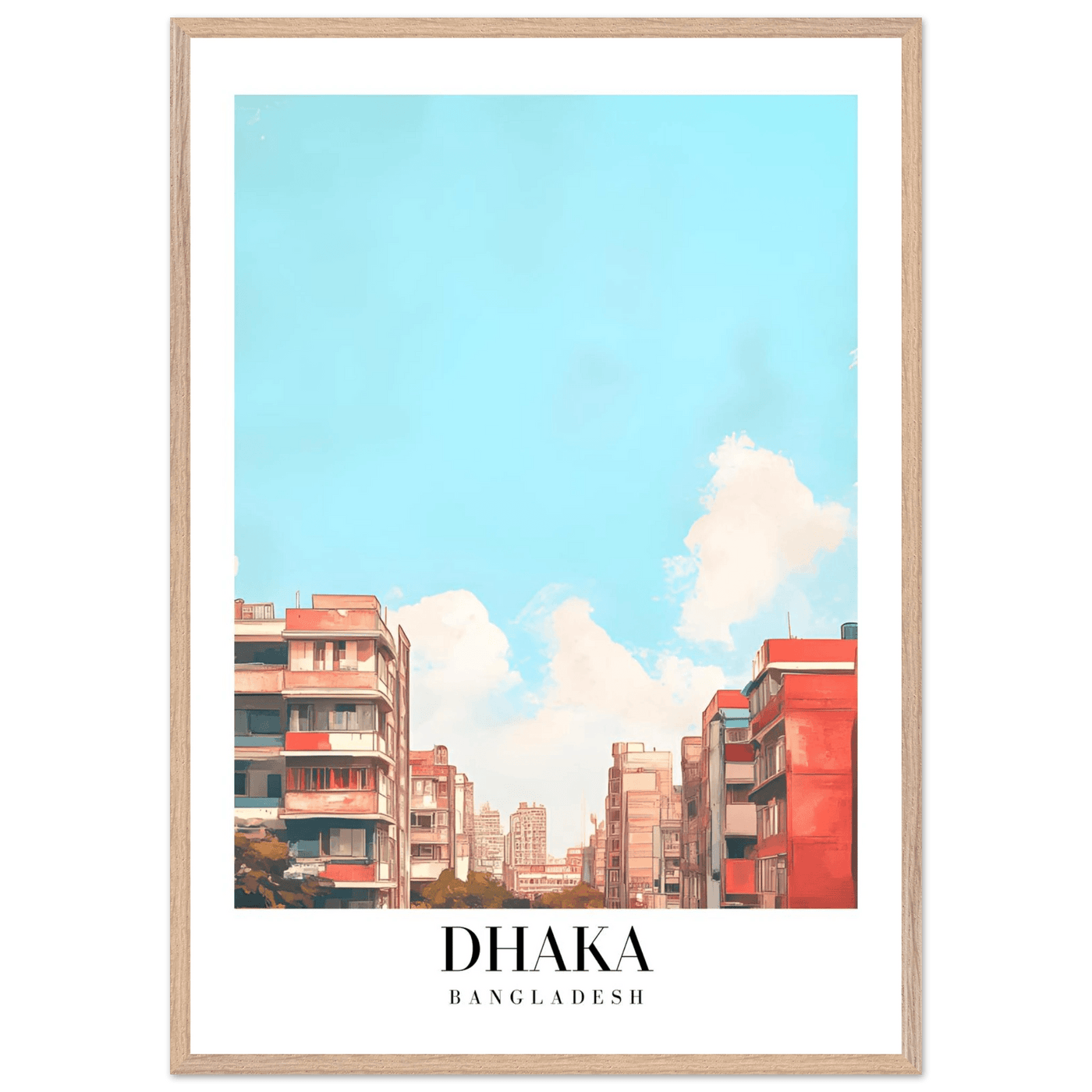 Dhaka Bangladesh Framed Poster – Pastel Cityscape Wall Art with Customizable Wooden Frame - Vibrantwalls