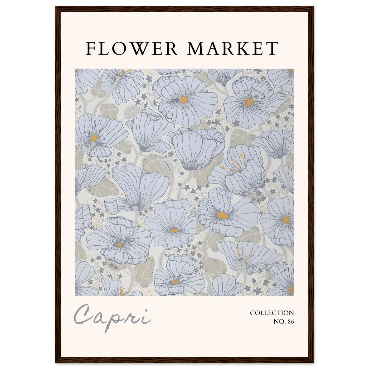 Capri Flower Market Framed Poster – Serene Floral Art Print in Cool Tones | Ready-to-Hang Wall Decor - Vibrantwalls