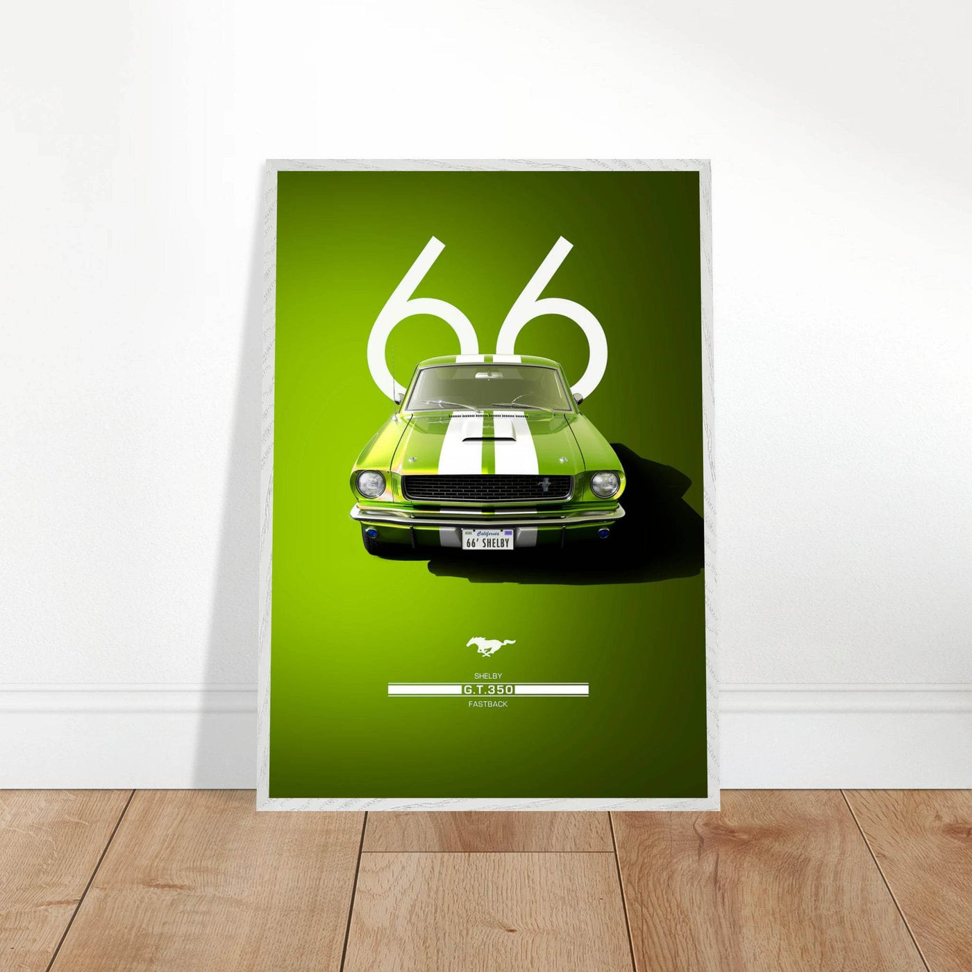 1966 Shelby GT350 Fastback Poster - Iconic Green & White Racing Stripes | Premium Framed Art, Ready-to-Hang - Vibrantwalls